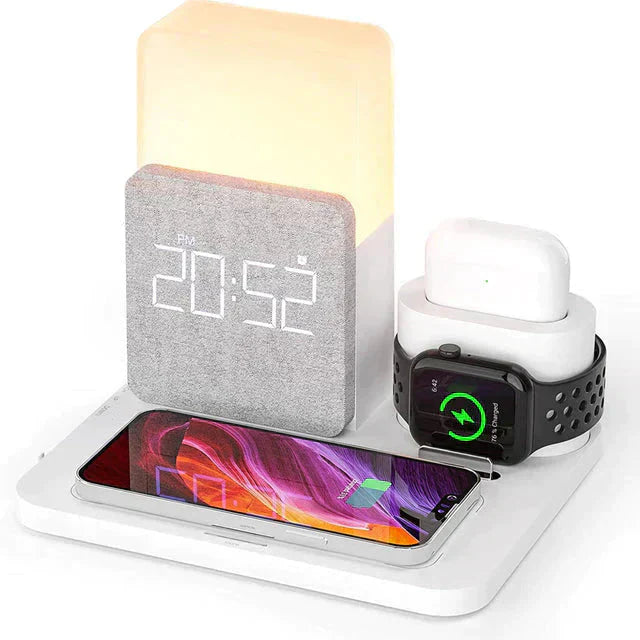 4 In 1 Fast Wireless Charger Station Alarm Clock with Lamp for Apple-iPhone wireless charger-univazo-White- and QASUK502975897930349806447247626, 4 In 1 Fast Wireless Charger Station Alarm Clock with Lamp for Apple, iPhone wireless charger, univazo, 4 In 1 Fast Wireless Charger Station Alarm Clock with Lamp for Apple, Alarm Clock with Wireless Charging, apple charging station, apple wireless charger, fast wireless charger, iPhone wireless charger, univazo