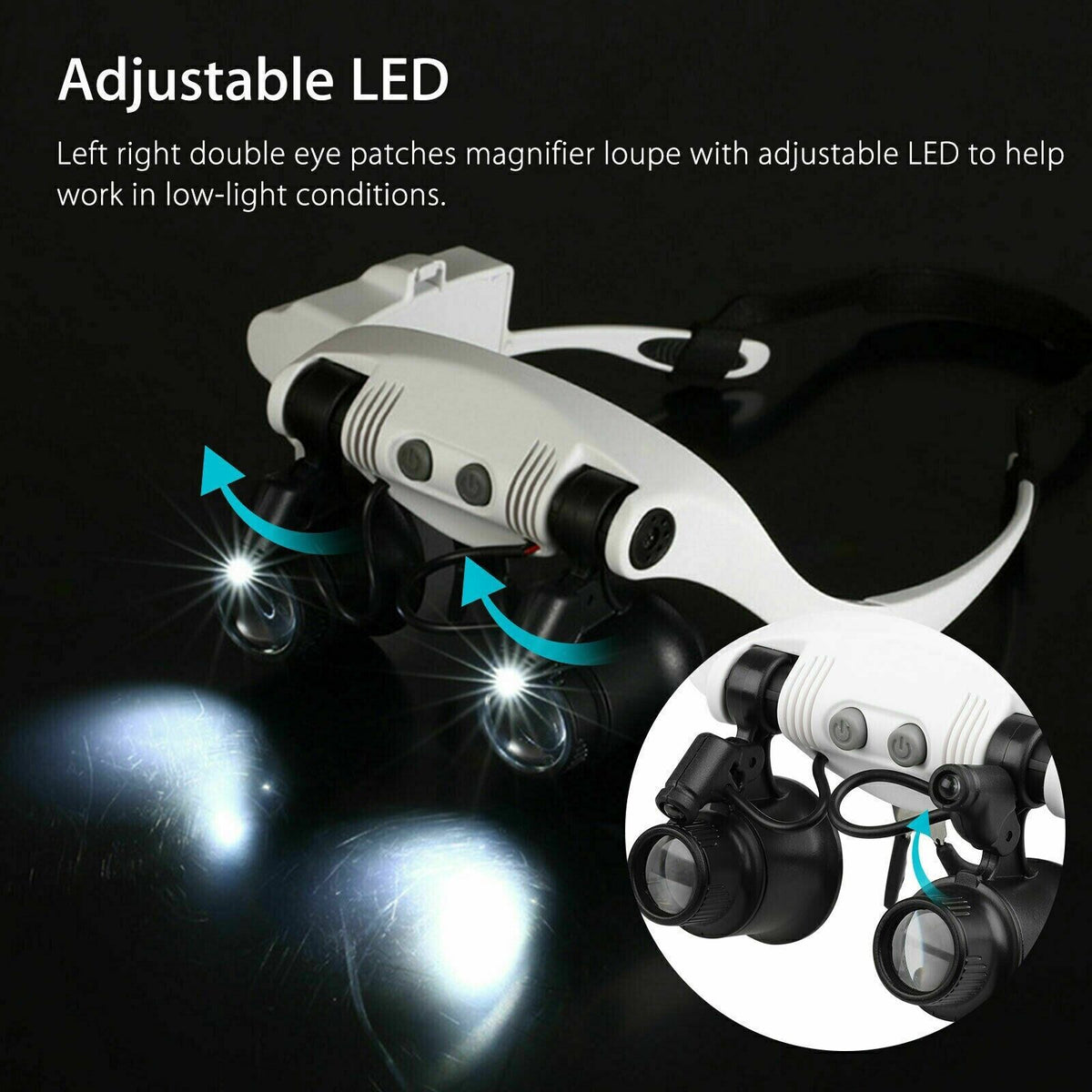 Serre-tête loupe 8 lentilles LED Lunettes de bijoutier