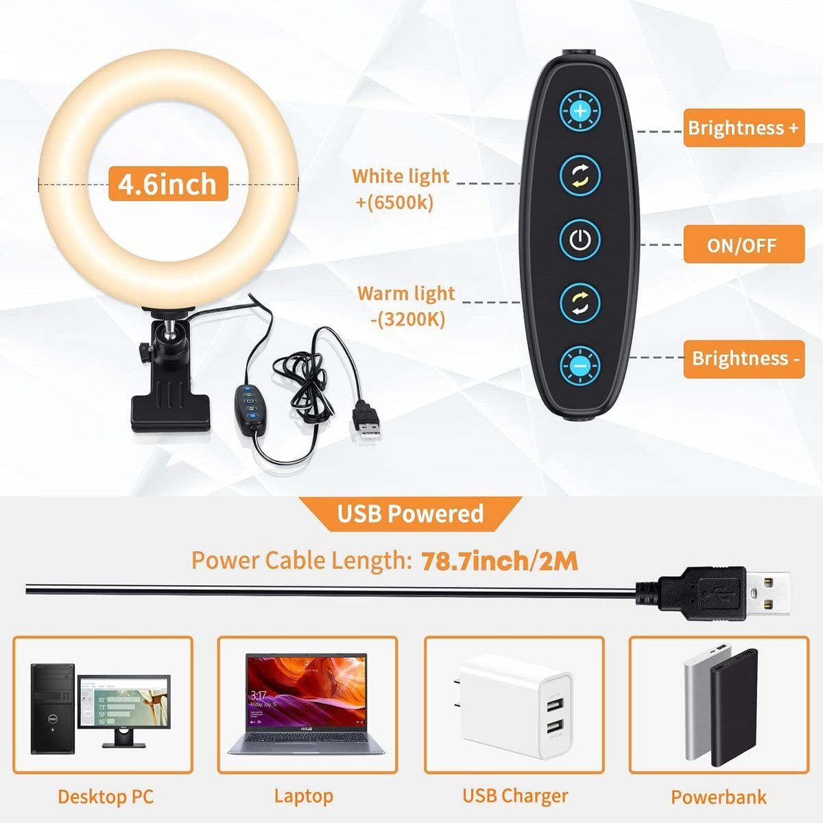 Anneau lumineux à clipser pour ordinateur portable