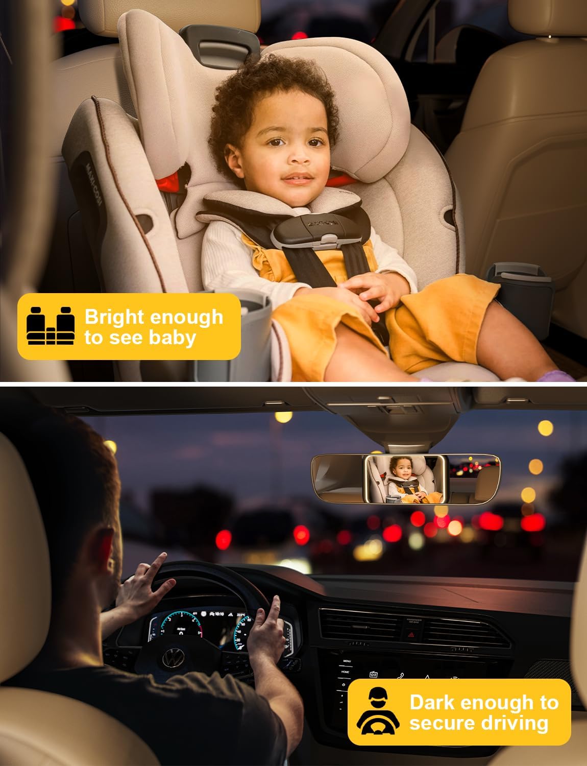 Miroir de voiture pour bébé avec lumière