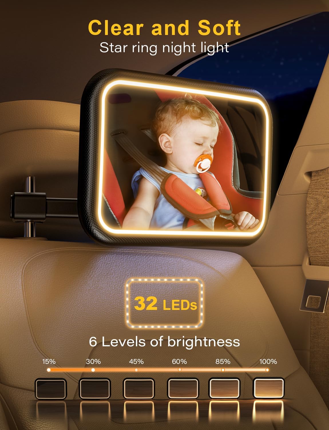 Miroir de voiture pour bébé avec lumière