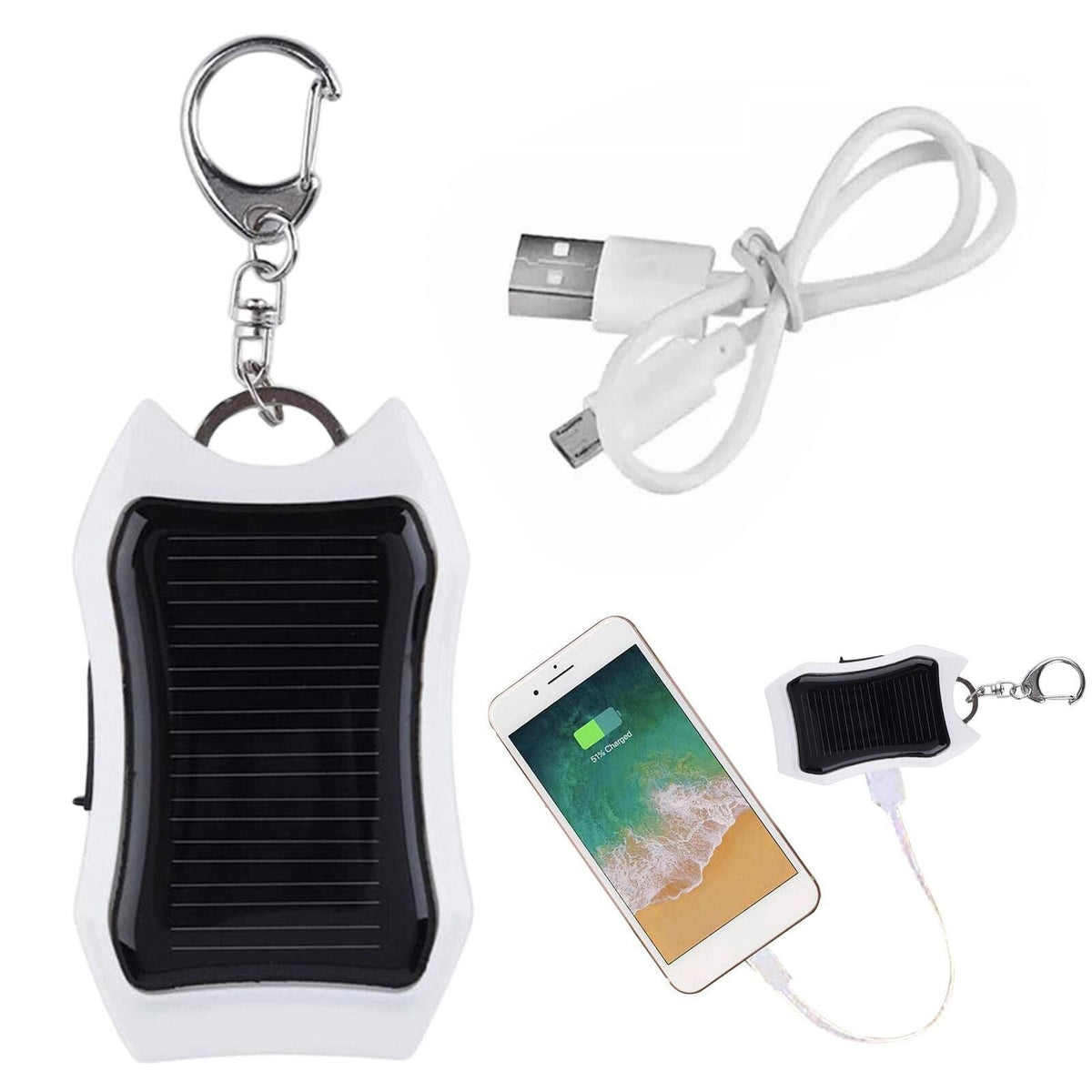 Compact Solar Powered Emergency Phone Charger Key Ring Keychain-univazo-White- and QASUK502974356851309806420181258, Compact Solar Powered Emergency Phone Charger Key Ring Keychain, , univazo, Compact Solar Powered Emergency Phone Charger Key Ring Keychain