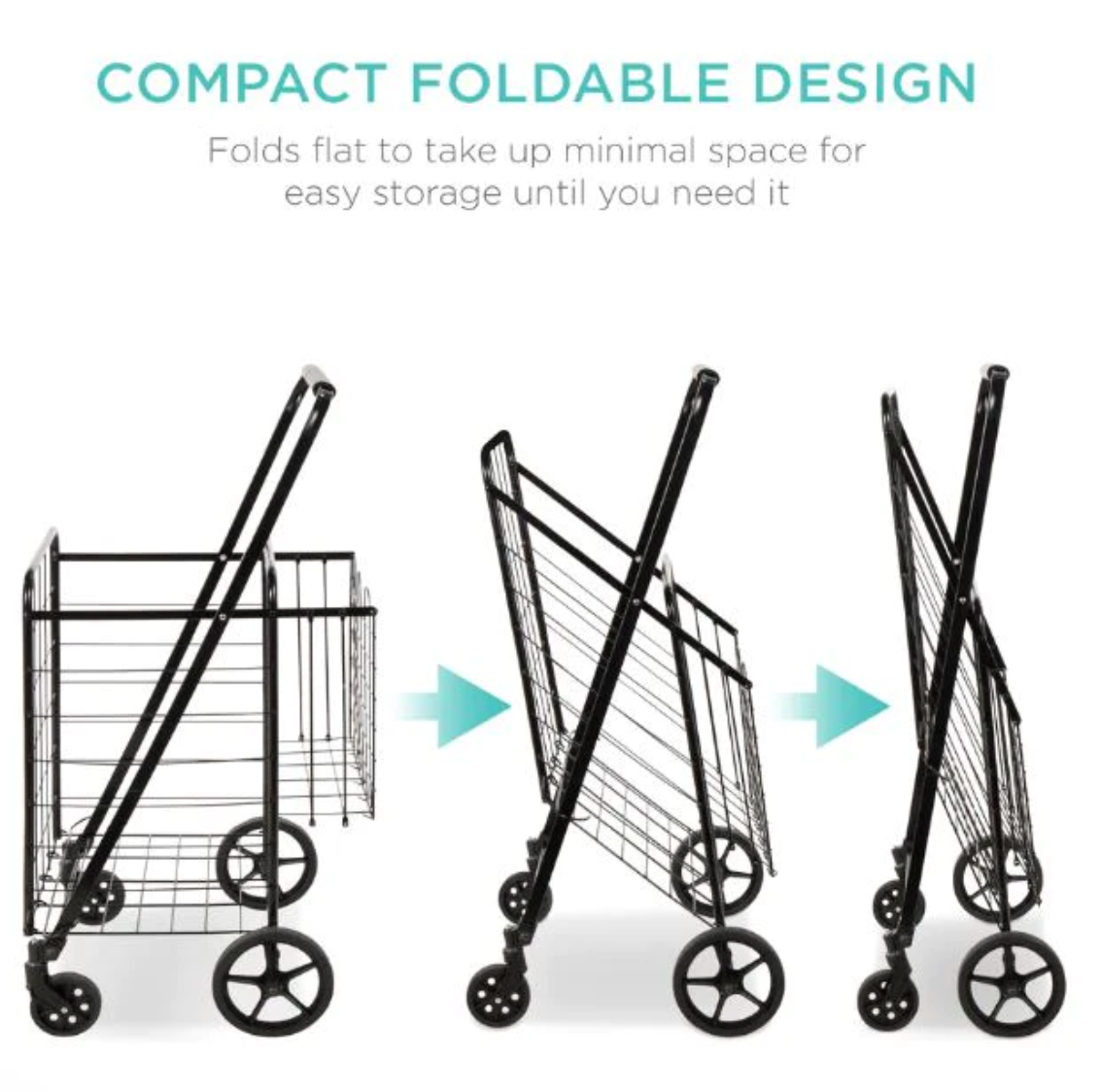 Folding Steel Grocery Cart w/ Double Basket, Swivel Wheels, 220lb Cap-univazo- and QASUK502974003939949806399242506, Folding Steel Grocery Cart w/ Double Basket, Swivel Wheels, 220lb Cap, , univazo, 