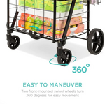 Folding Steel Grocery Cart w/ Double Basket, Swivel Wheels, 220lb Cap-univazo- and QASUK502974003939949806399242506, Folding Steel Grocery Cart w/ Double Basket, Swivel Wheels, 220lb Cap, , univazo, 