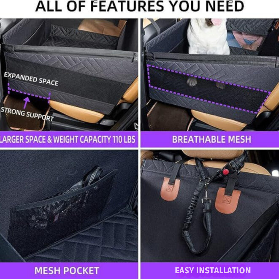 Dog Car Seat Extender Hard Bottom Travel Bed for Back Seat Safety & Comfort